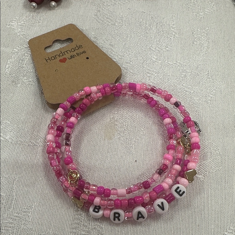 Breast Cancer Awareness Pink Beaded Memory Wire Bracelet
